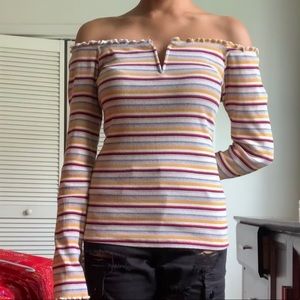 Multicolored Striped Off the Shoulder Top
